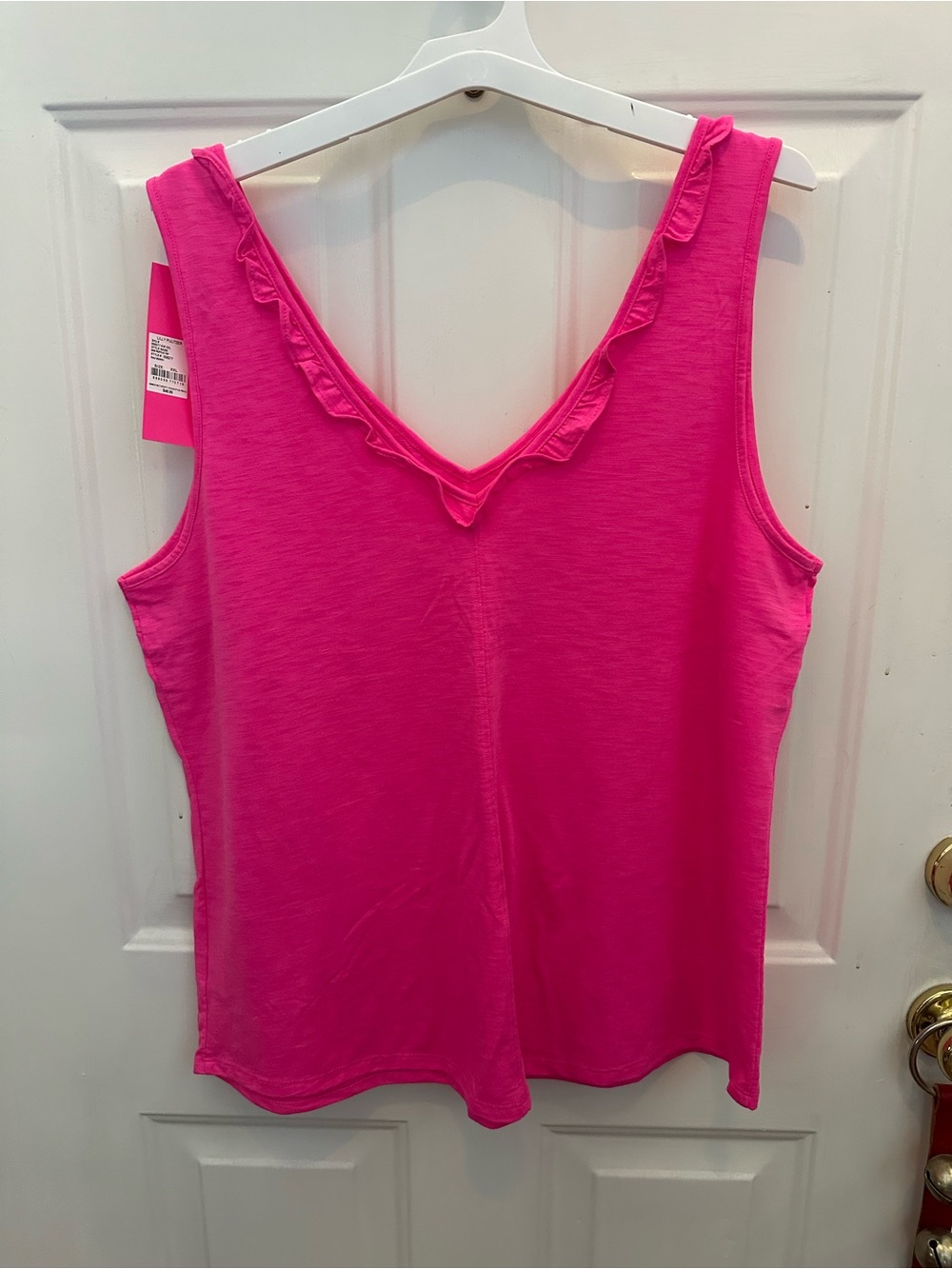 Lilly Pulitzer Hot Pink V‑Neck Ruffle Tank